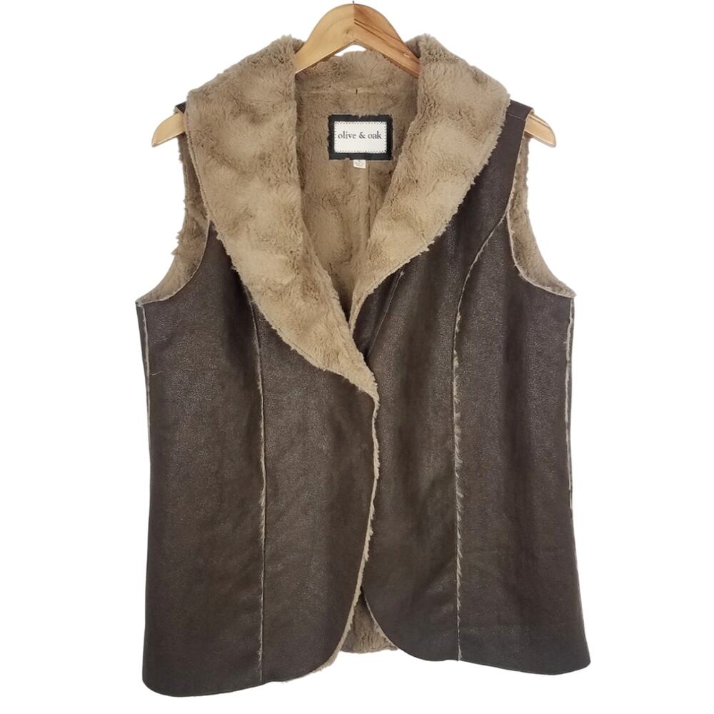 Olive & Oak | Faux Leather & Fur Lined Vest Brown